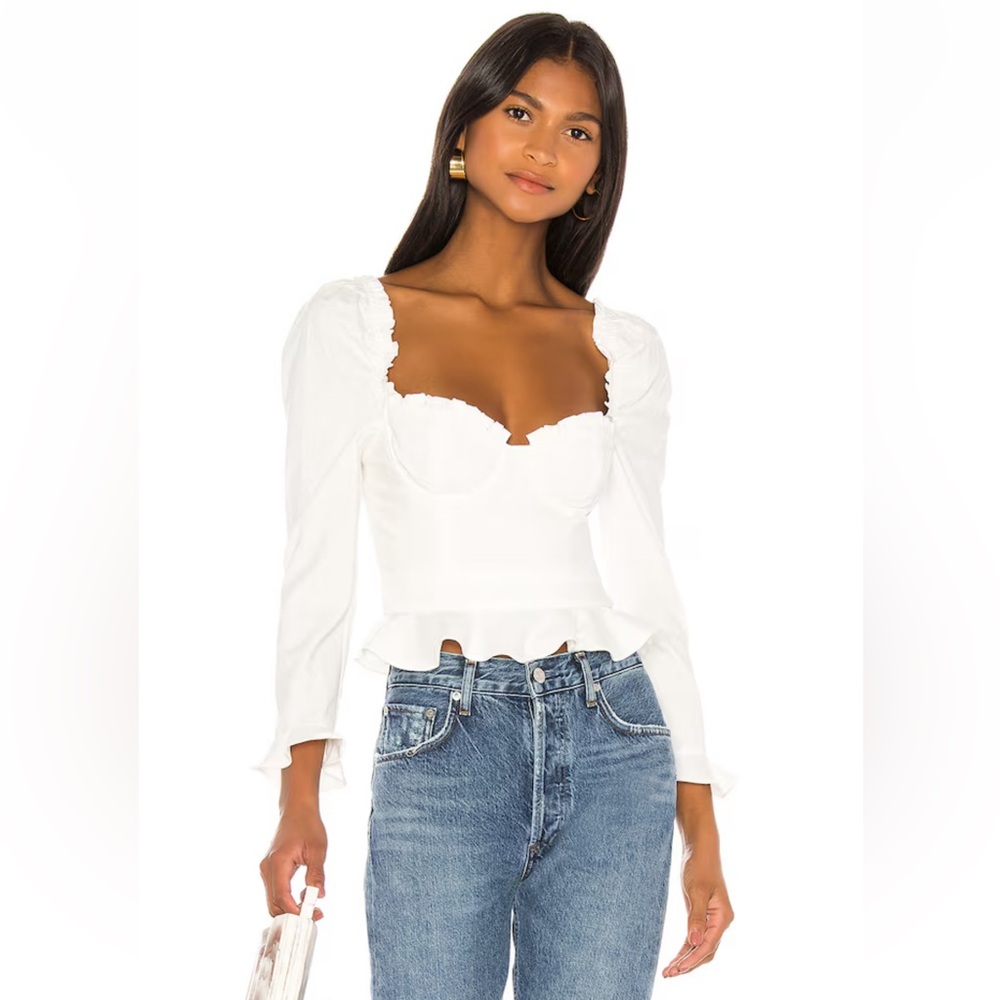 Majorelle Corie Top White Underwire Puff Sleeves‎ Peplum XXS
